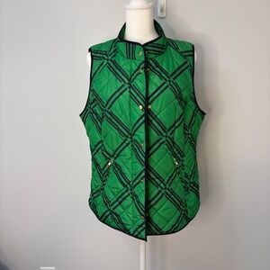 Crown & Ivy Green Plaid Quilted Puffer Vest Womens Large